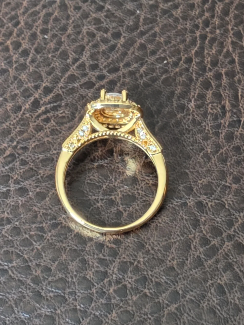Gold Plated Over Brass Halo Ring with Clear Center Stone Size 8